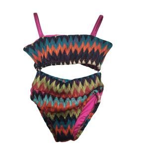 NEW LES TOUT PETITS girl's zig zag swimsuit in black multi